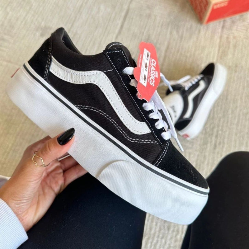 Tênis Vans Old Skool Plataforma Preto com Branco - Premium