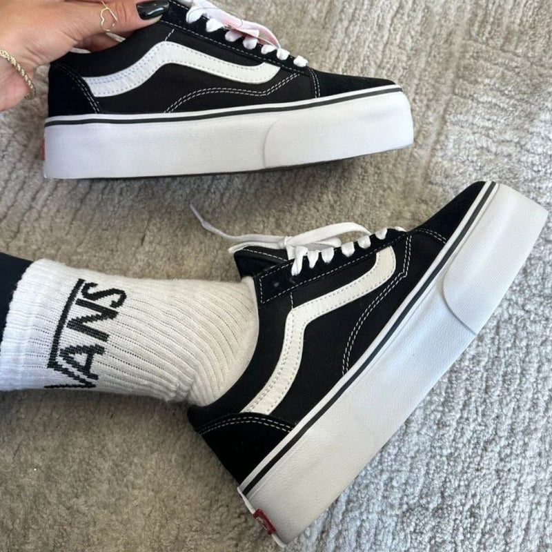 Tênis Vans Old Skool Plataforma Preto com Branco - Premium