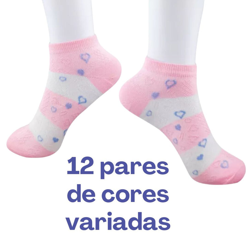 Kit 12 Pares de Meias Casuais de Cano Curto